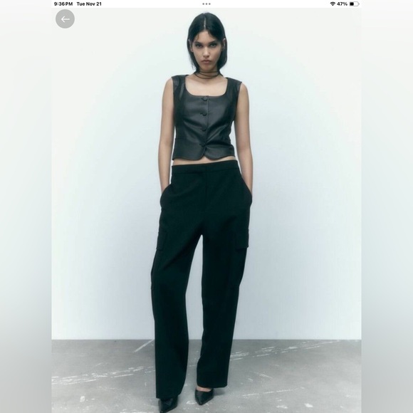 ZARA Black Faux Leather Vest - Picture 3 of 12